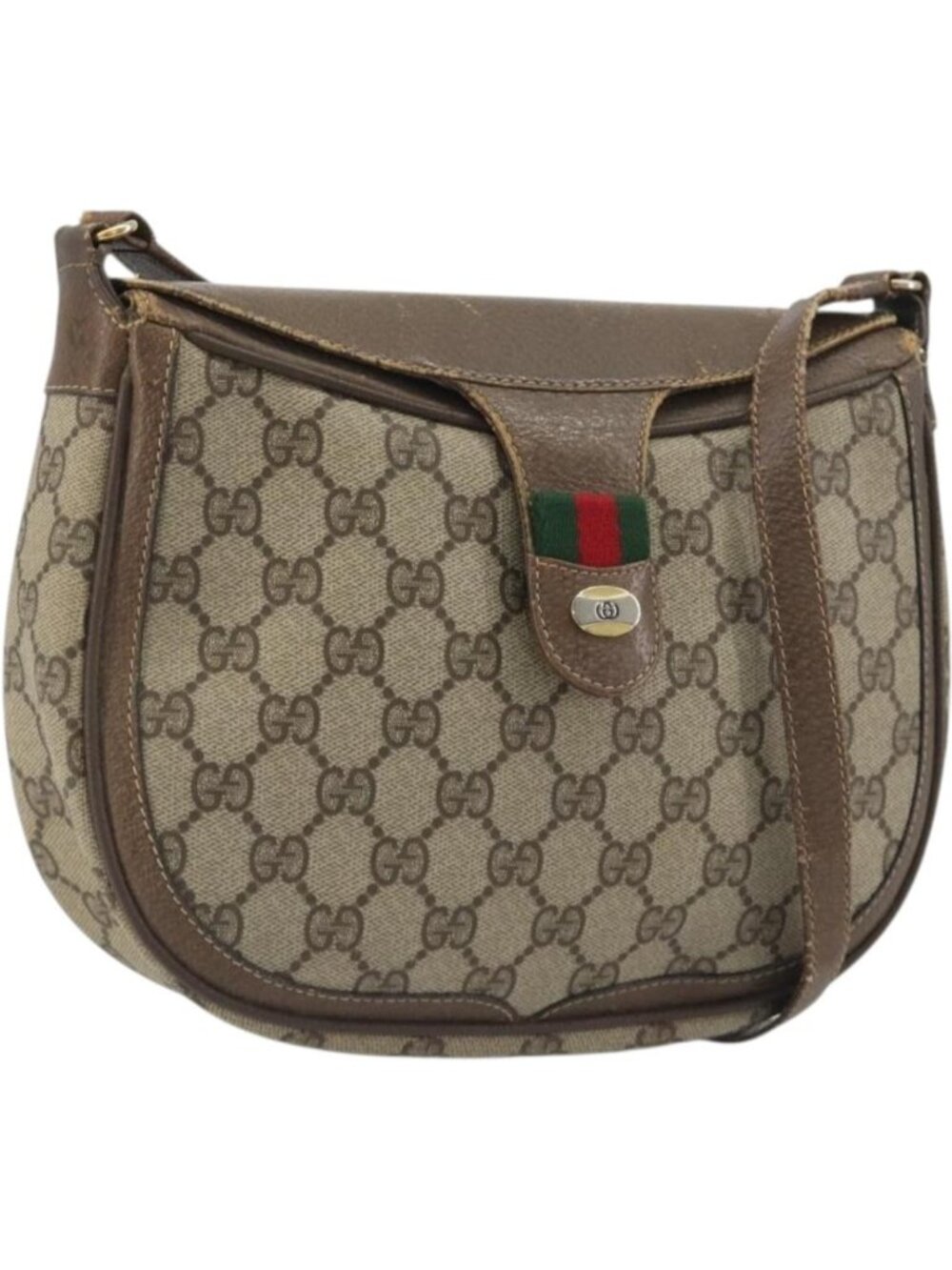 GUCCI GG Supreme Shoulder Bag PVC Leather Beige Gold Tone 10 02 056